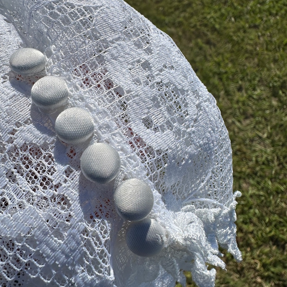 VINTAGE 1970s Restored Alfred Angelo White Wedding Dress w Lace Overlay & Train - Picture 7 of 16